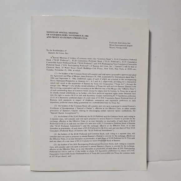 Eastern Air Lines inc 1986 Meeting Proxy Statement Prospectus Booklet Ephemera - Picture 3 of 10